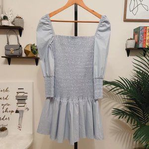 En Saison Cotton Poplin Longsleeve Smocked Mini Dress